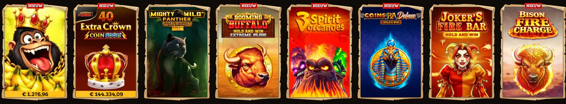 Lizaro Casino overzicht van nieuwe slots zoals Chonky Kong, 40 Extra Crown, Mighty Wild Panther, Booming Buffalo, 3 Spirit Volcanoes en Bison Fire Charge